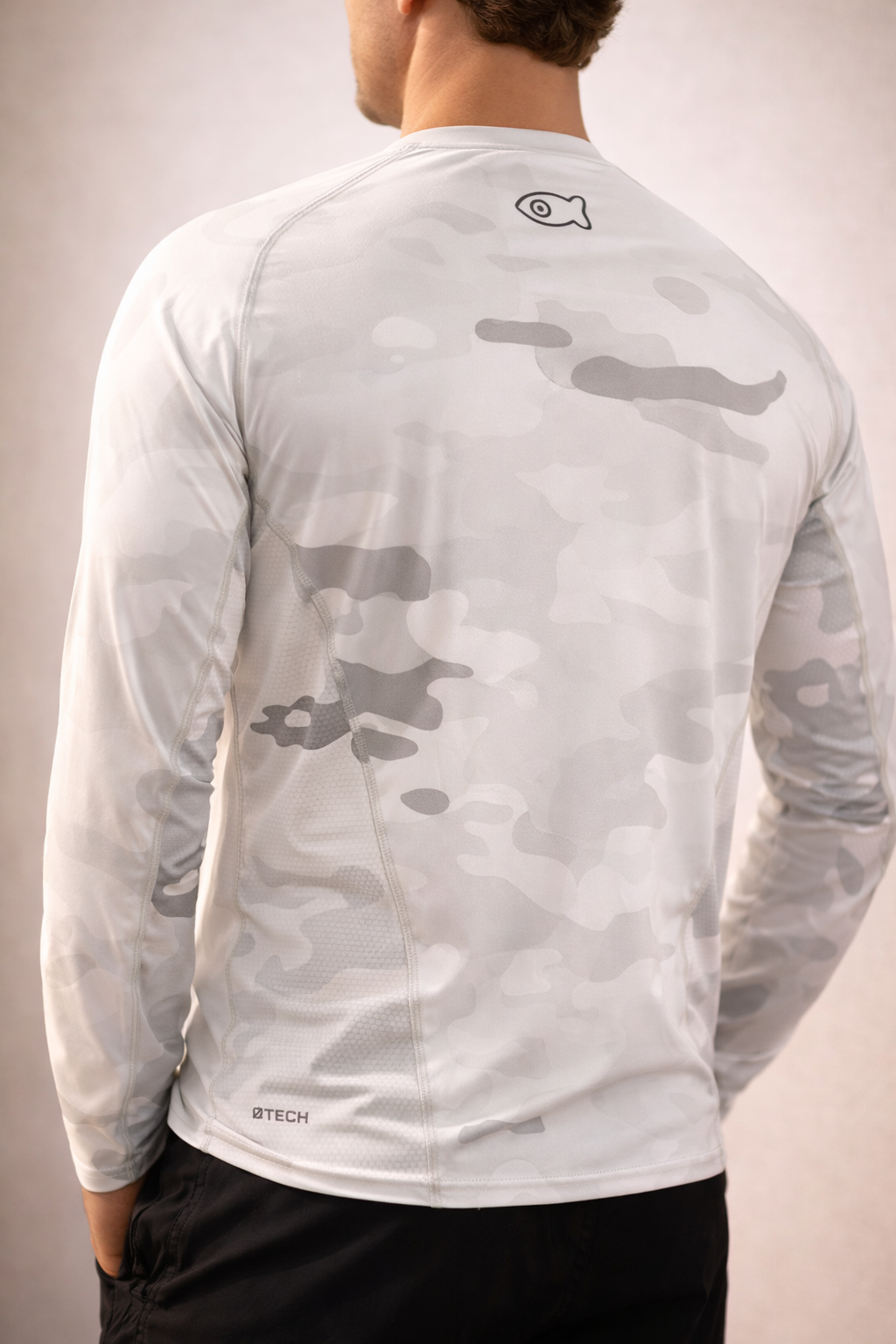ØYE VENTUS men's long sleeve fishing shirt in White Camo Classic with ØTECH fabric, UPF 50+ sun protection and quick-dry performance.