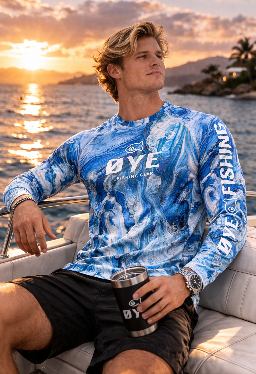 ØYE VENTUS men's long sleeve fishing shirt in Vortex Blue with ØTECH fabric, UPF 50+ sun protection and quick-dry performance.